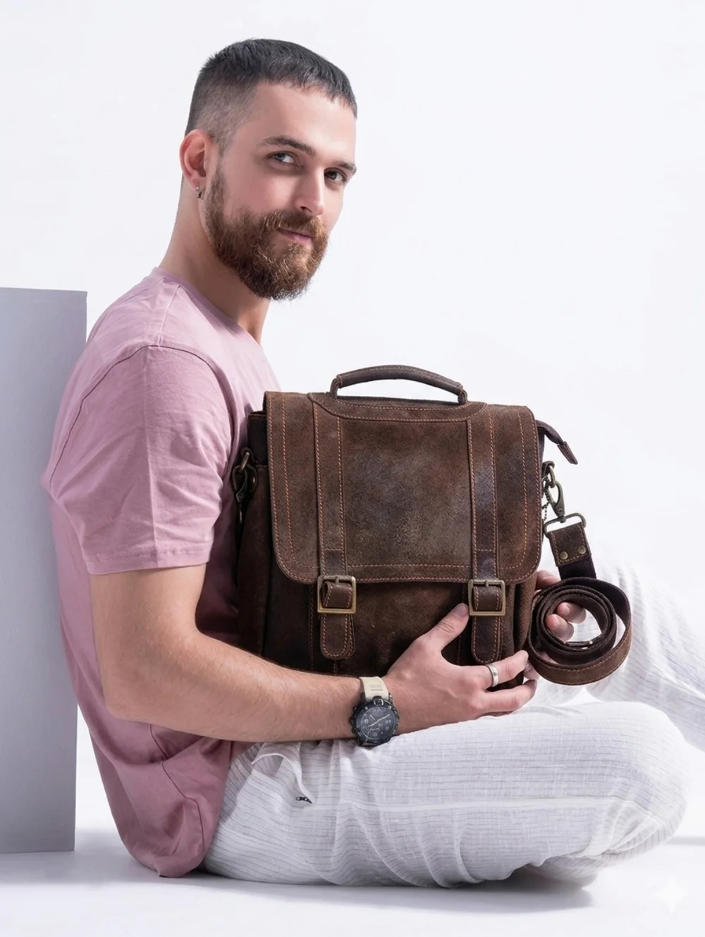 Men's Brown Leather Messenger Bag - Classic Vintage Satchel